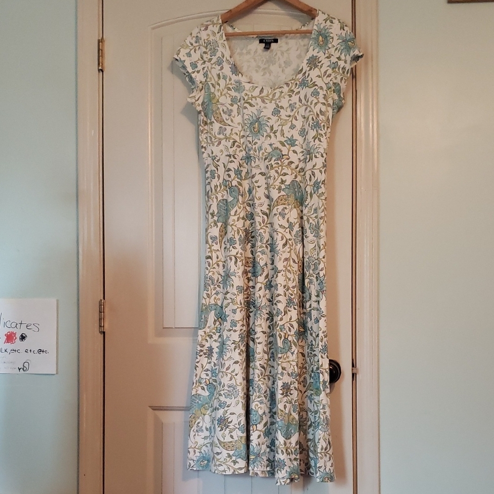 Chaps Blue Cream Butter Yellow Fit Flare Maxi Dress Petite Large Pockets Sleeves